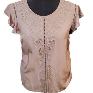 Fourteenth Place Embroidered Flutter Sleeve Top